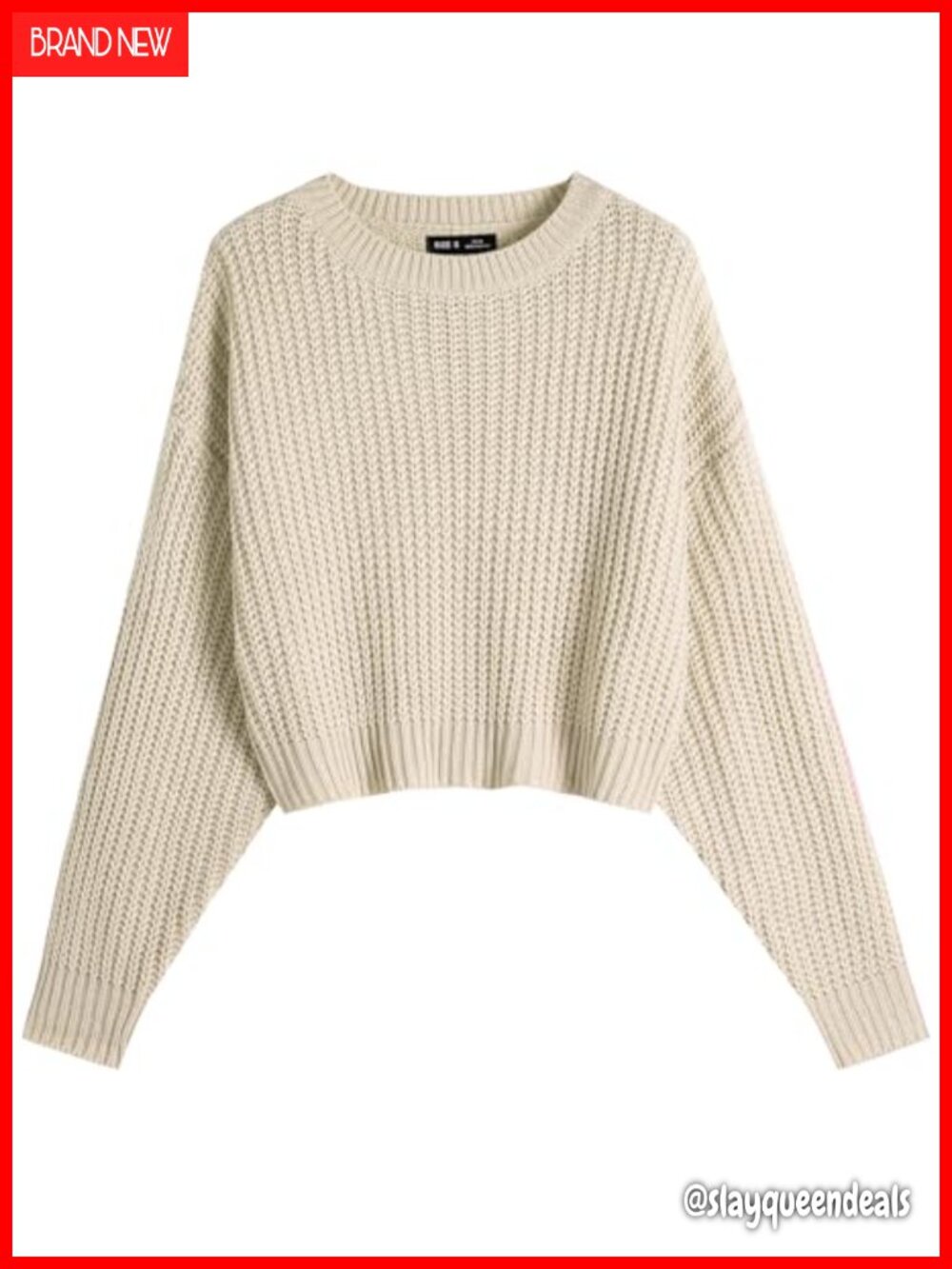 Crew Neck Batwing Cropped Sweater Women Ribbed Knit Pullover